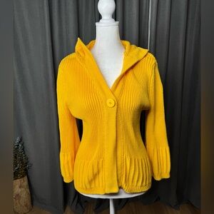 Faded Glory Citron Yellow Hooded Knit Cardigan M 8/10